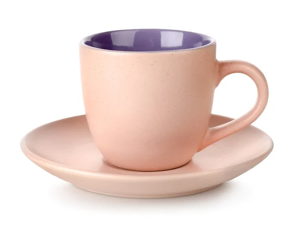 Rosa Tasse und Untertasse isoliert — Stockfoto