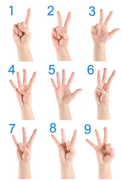 Colagem mão mostrando número — Fotografia de Stock