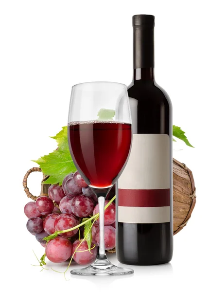 Wine and grape in basket — Stock Photo, Image
