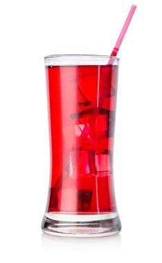 Red cocktail in a big glass isolated