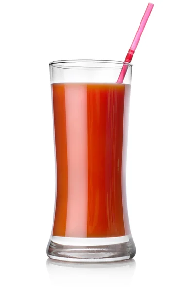Tomato juice and straw — Stock Photo, Image