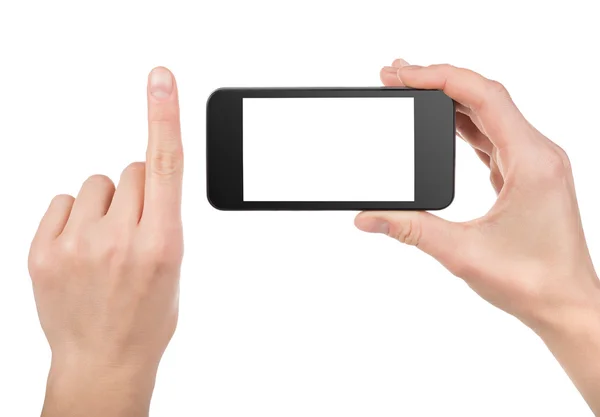 Black smart phone in hand isolated — Stock Photo, Image