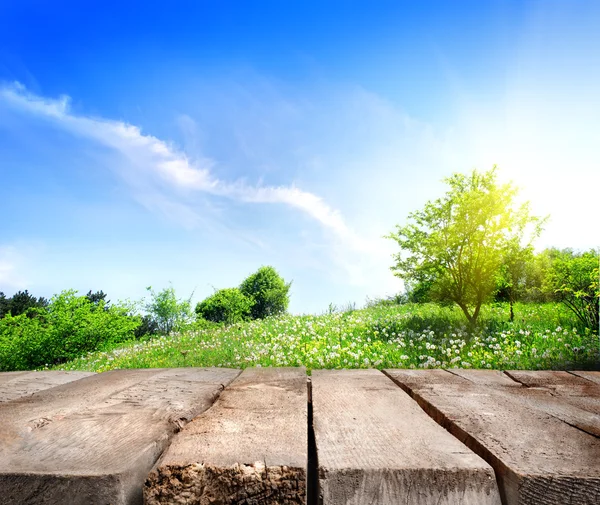 Veld en houten vloer — Stockfoto