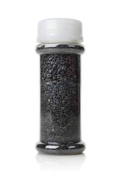 Black sesame in a glass jar — Stock Photo, Image