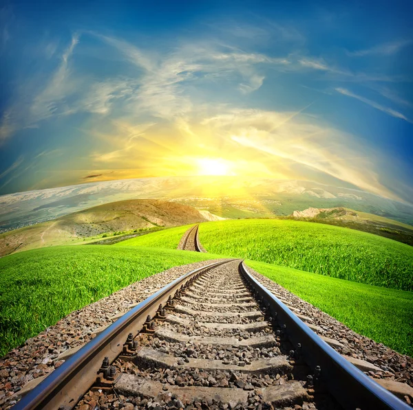 Railway in mountain fields — Stock Photo, Image