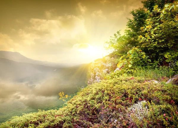 Stralende zon in de bergen — Stockfoto