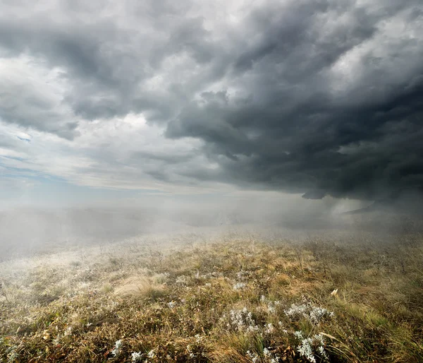 Nuages sur le champ d'automne — Photo