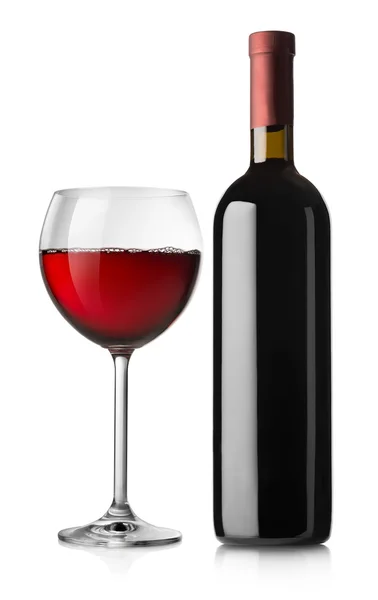 Glas und Flasche Rotwein — Stockfoto