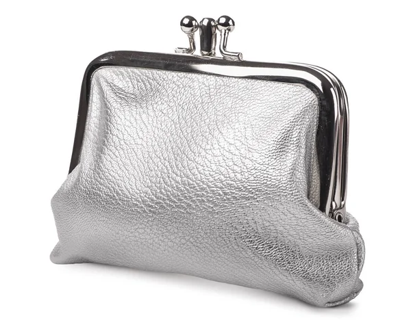 Silver leather purse isolated — Stock Photo, Image