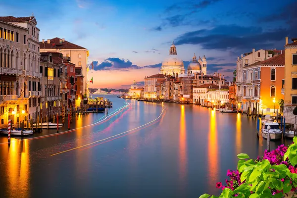 Grand Canal Při Západu Slunce Benátky Itálie — Stock fotografie