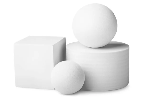 Цилиндр, два шара и квадрат изолирован — стоковое фото