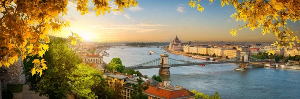 Панорама Будапешта Заході Сонця Восени Угорщина — стокове фото