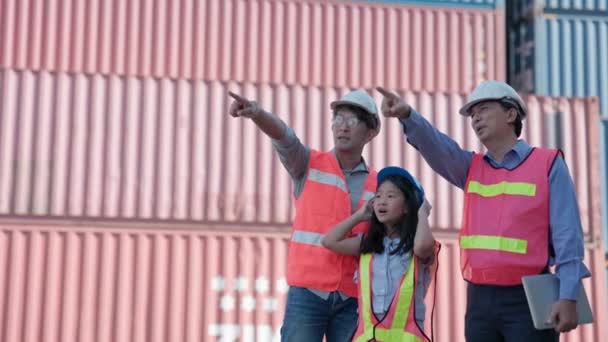 Father Daughter Senior Engineers Shipyard Visit Cargo Container Site — 비디오