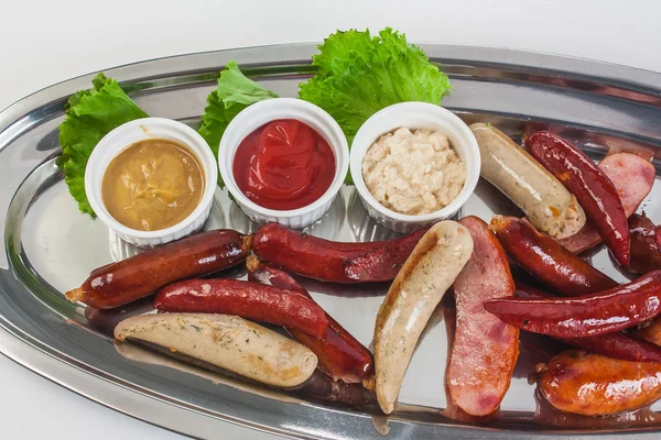 Salsicce bavaresi con ketchup — Foto Stock
