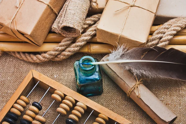 Nog steeds leven in een magazijn met abacus — Stockfoto