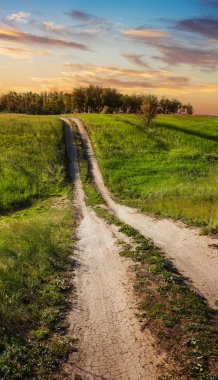 gün batımında ülkede yol alan