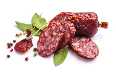 Sliced sausage with spices clipart