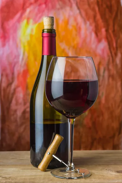 Vin, verre et bouteille — Photo