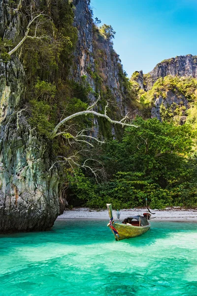 Båtar på havet mot klipporna i thailand — Stockfoto