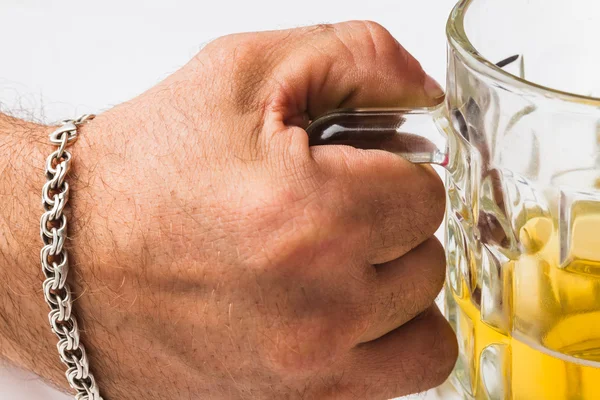 Beer with hand making toast — Stock Photo, Image