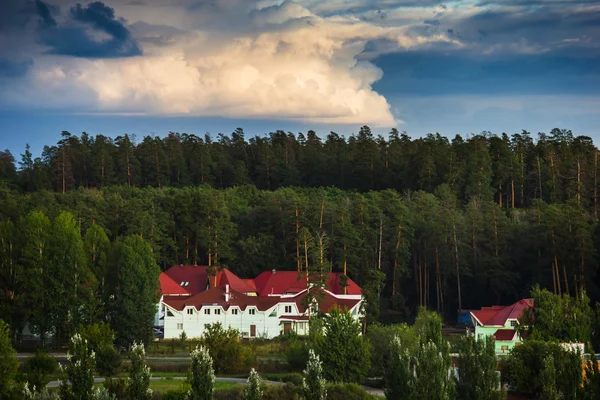 Großes Haus mit rotem Dach im Wald — Stockfoto