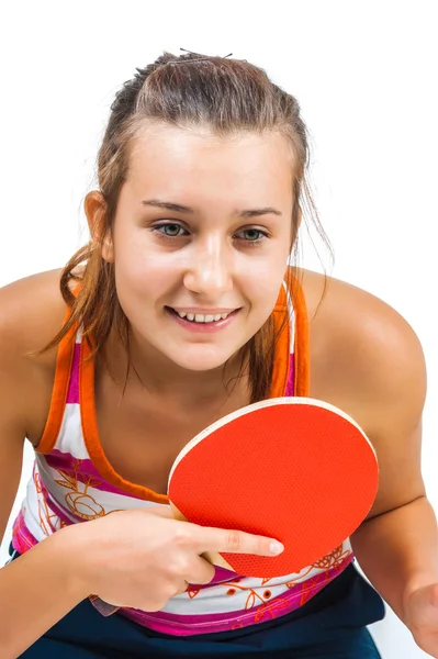 Young beautiful girl playing table tennis — Stock Photo, Image