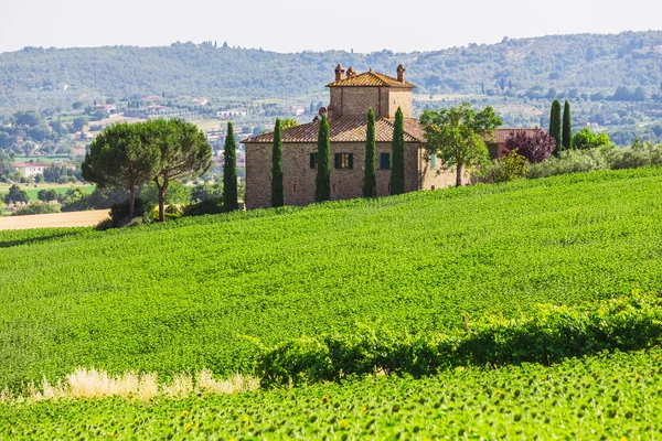 Landschaft mit toskanischem Dorf — Stockfoto