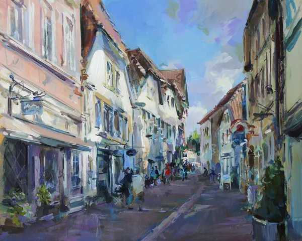 Old town landscape painting — Stock Photo, Image