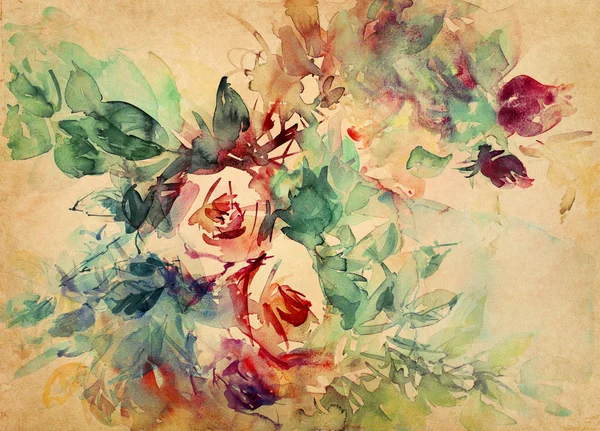 Roses aquarelle peintes sur papier — Photo