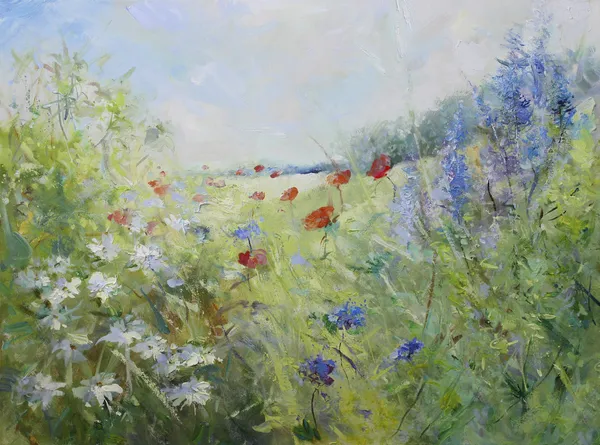 painted poppies on a summer meadow