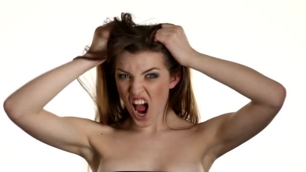 Sexy Frau posiert, isoliert weißen Hintergrund — Stockvideo