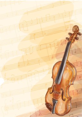 Violin on music background with handmade notes. clipart