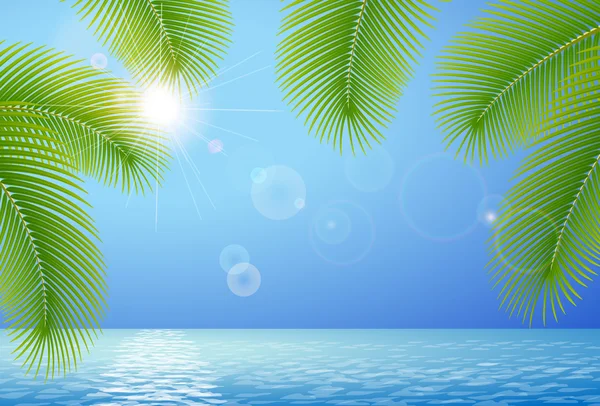 Sunny modré nebe, moře a palmový větve — Stockový vektor