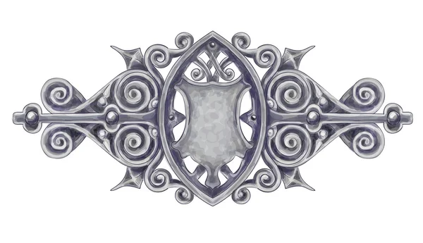 Decoração vintage prata ornamentada com escudo heráldico . —  Vetores de Stock
