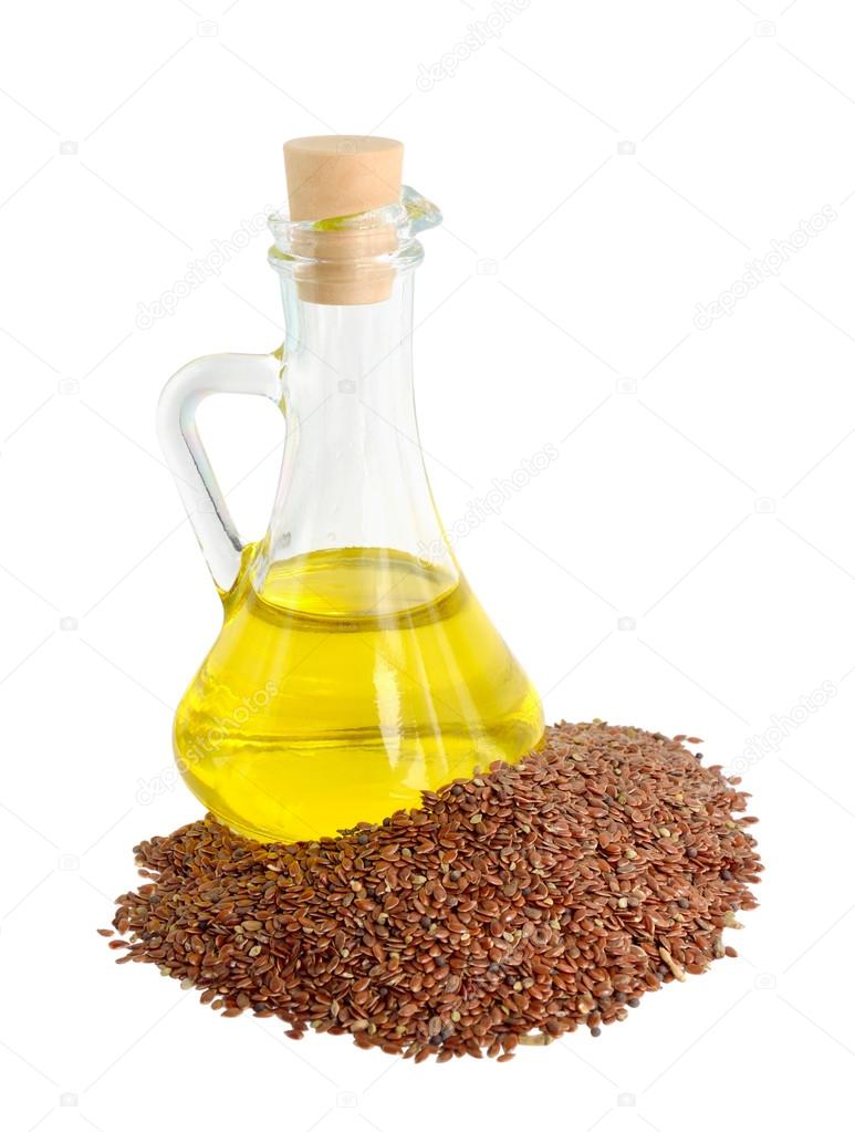 Linseed oil in a glass jug.