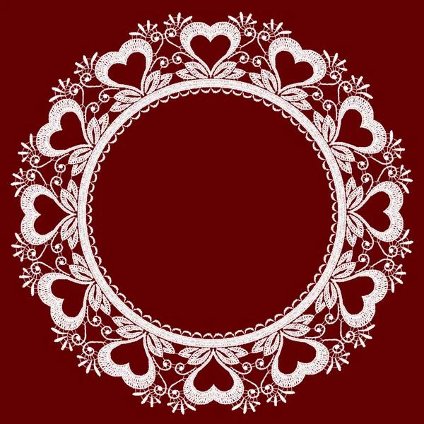 Round openwork lace borderWith hearts. — Stock Vector