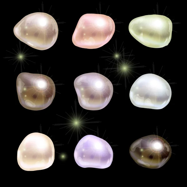 Natural not spherical multi-colored pearls. — Stock Vector