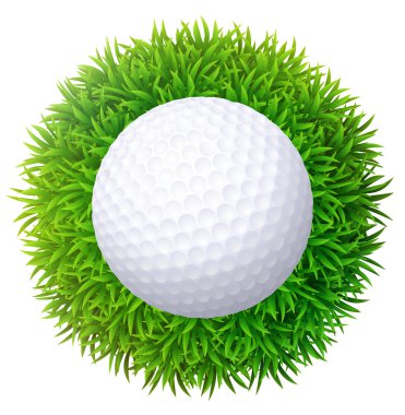 Yeşil çimenlerin üzerinde golf topu. Beyaz arka plan üzerinde izole.