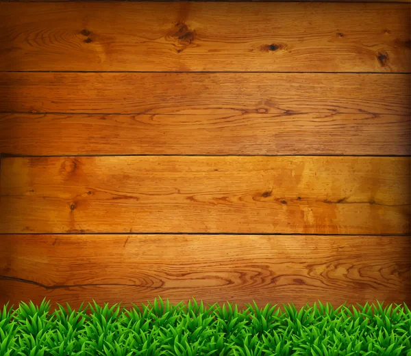 Hintergrund aus Eichenbrettern mit grünem Gras. — Stockvektor
