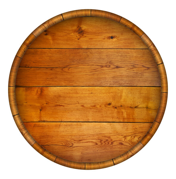 Round wooden barrel.