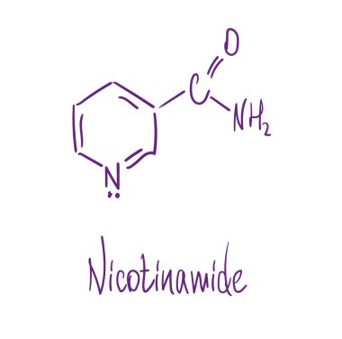 Niacinamide veya nikotinamide NAM. Vektör illüstrasyonu El çizimi.