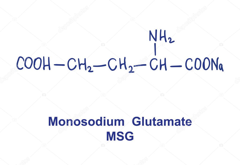 Monosodium glutamate MSG chemical structure. Vector illustration Hand drawn