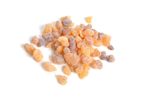 Frankincense, also known as olibanum, is an aromatic resin. Isolated on white background.