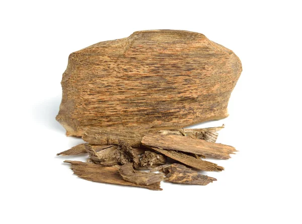 Agarwood Aloeswood Eaglewood Gharuwood Piece Wood Shavings Isolated — Stock Photo, Image