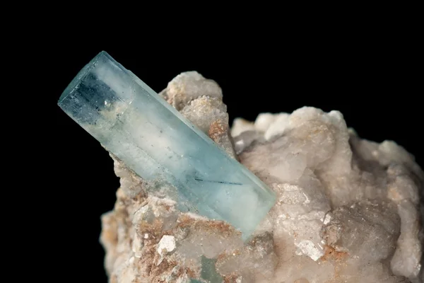 Big well formed Aquamarine crystals on matrix rock — Stock Photo, Image