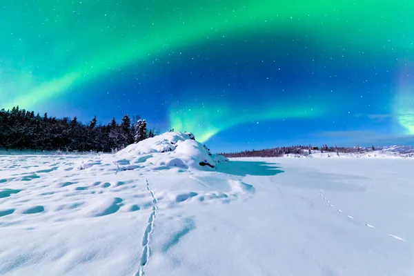 Intens weergave van Noorderlicht aurora borealis Stockfoto