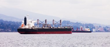 Busy coastal shipping lane off North Vancouver clipart