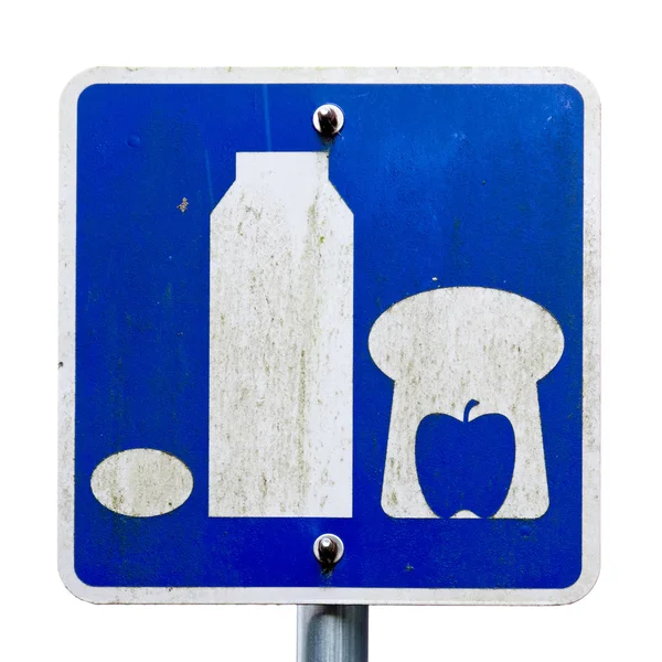 Schild mit Grundnahrungsmitteln Milch Brot Apfel und Ei — Stockfoto