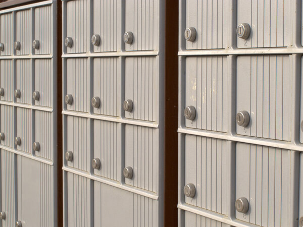 Locker rows of rural Canada Post metal mail box