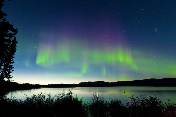 Zomer nacht Noorderlicht over lake laberge — Stockfoto